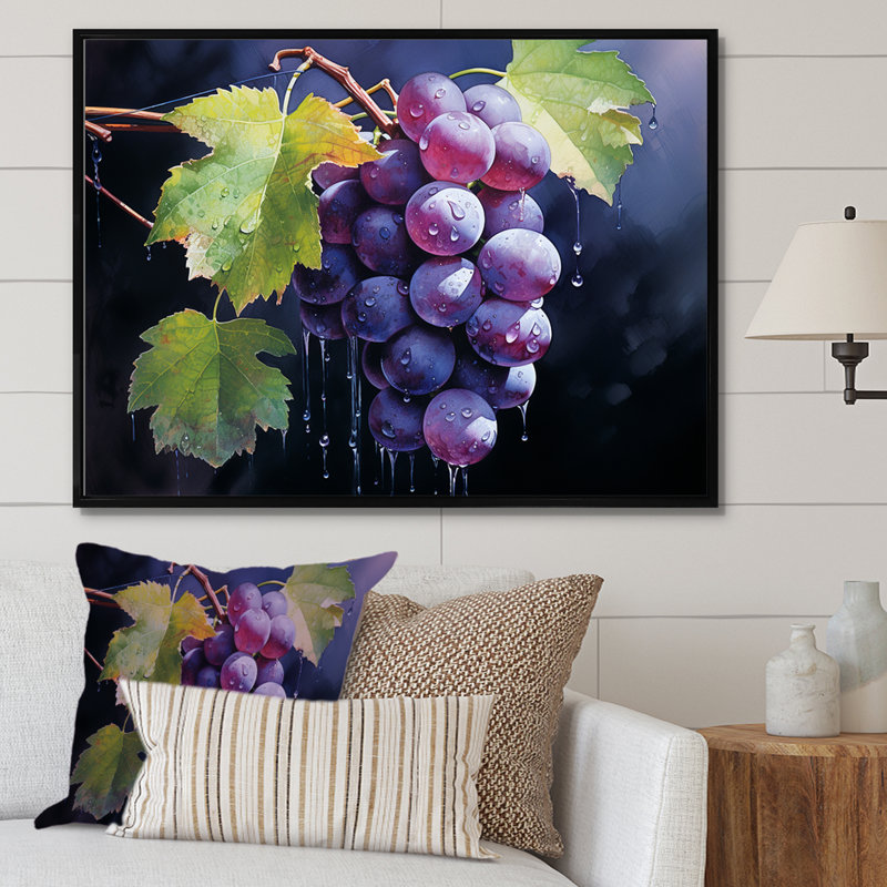 Raisins grâce sur toile, H 16 po x l 32 po, Encadrement doré