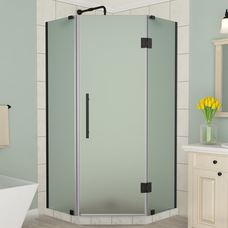 Cabine de douche à charnière sans cadre 40 po x 72 po néo-angle Merrick, Givré