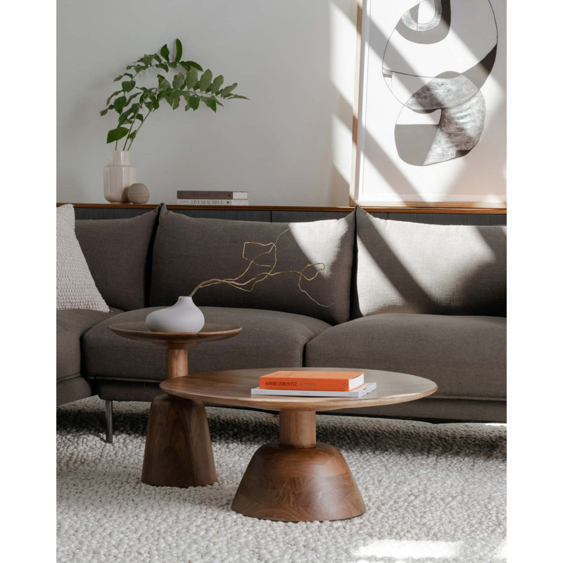 Table basse à piédestal avec grain de bois naturel