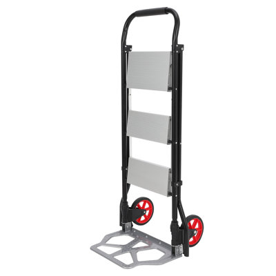 Chariot à main et escabeau 2-en-1 pliables et escabeau-Chariot roulant portatif avec larges marches antidérapantes-Capacité de 220 lb-Chariot utilitaire polyvalent pour la cuisine de bureau à domicile-3 marches Capacité de poids de 220 lb