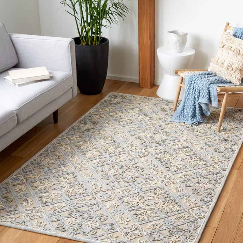 Tapis beige en laine / coton touffeté à la main Sherly, Rectangle 8 pi x 10 pi