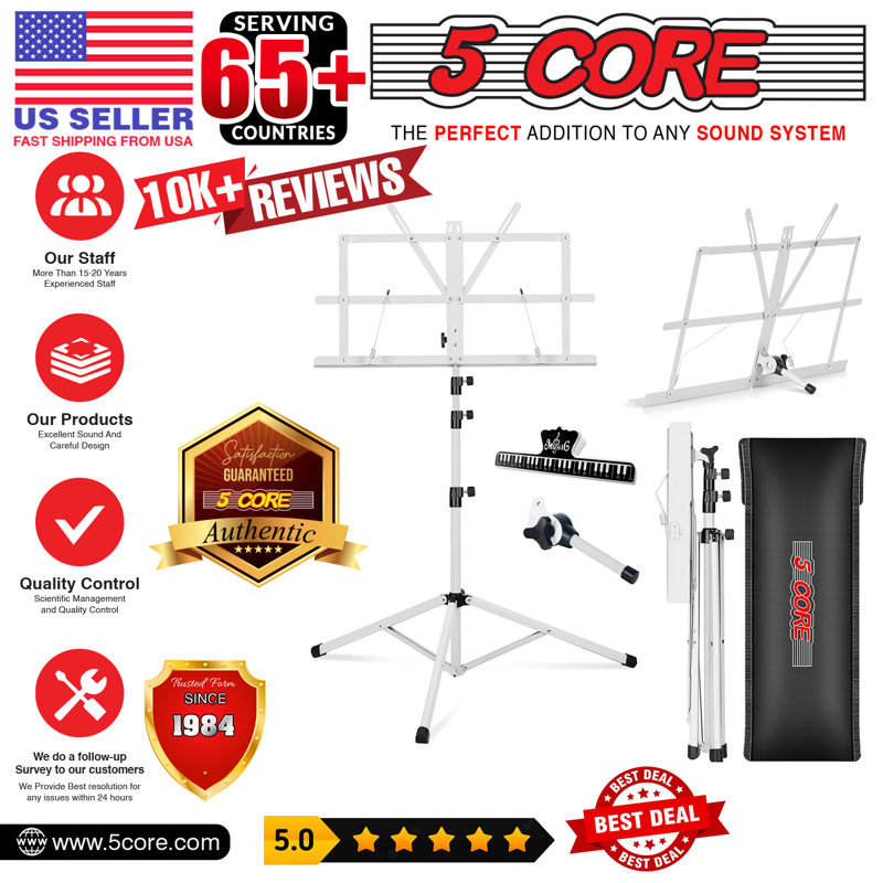 Adjustable White Metal Folding Tripod Music Stand