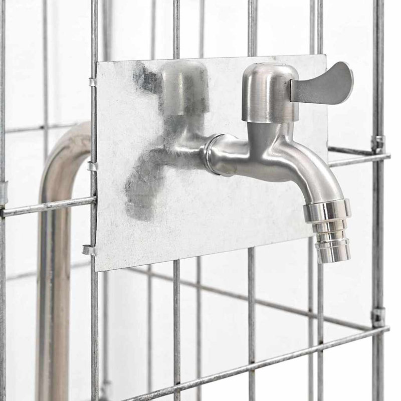 Gabion Faucet Silver Galvanised Steel Outdoor Landscaping Modern, 50cm H x 25cm W x 25cm D