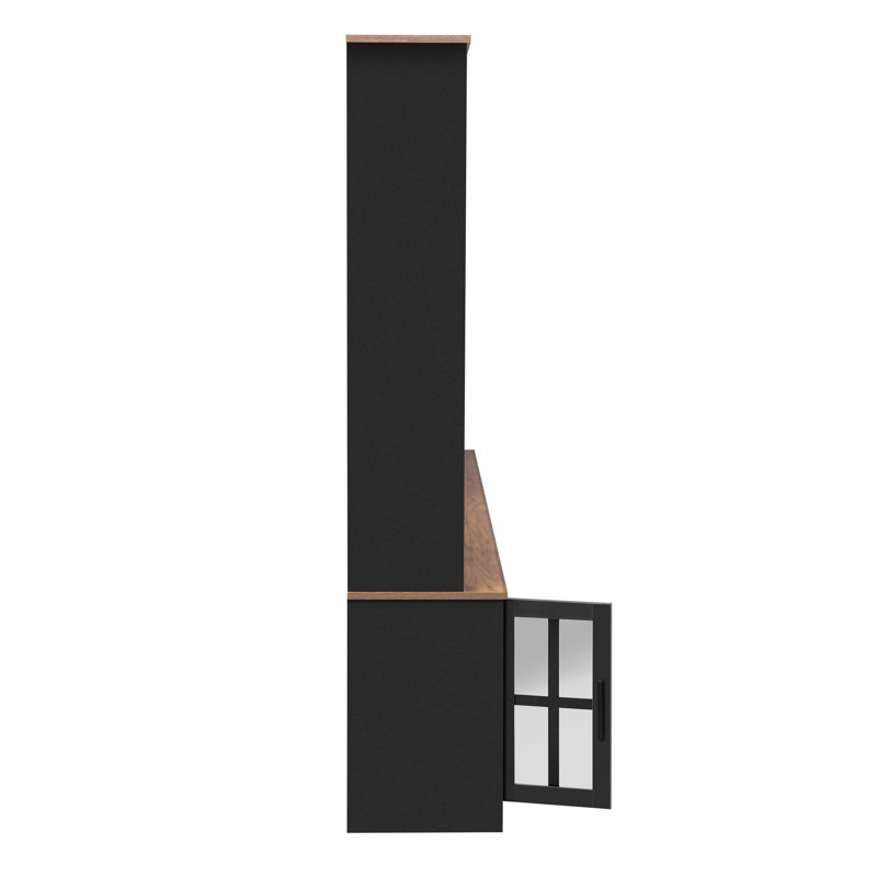 Meuble audio-vidéo mural moderne pour téléviseur de 80 po ou moins avec tablettes réglables, armoires de rangement, étalage et gestion des câbles intégrée.