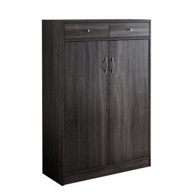 Armoire à chaussures à deux tiroirs - gris, porte, convient à 15 paires de chaussures de sport