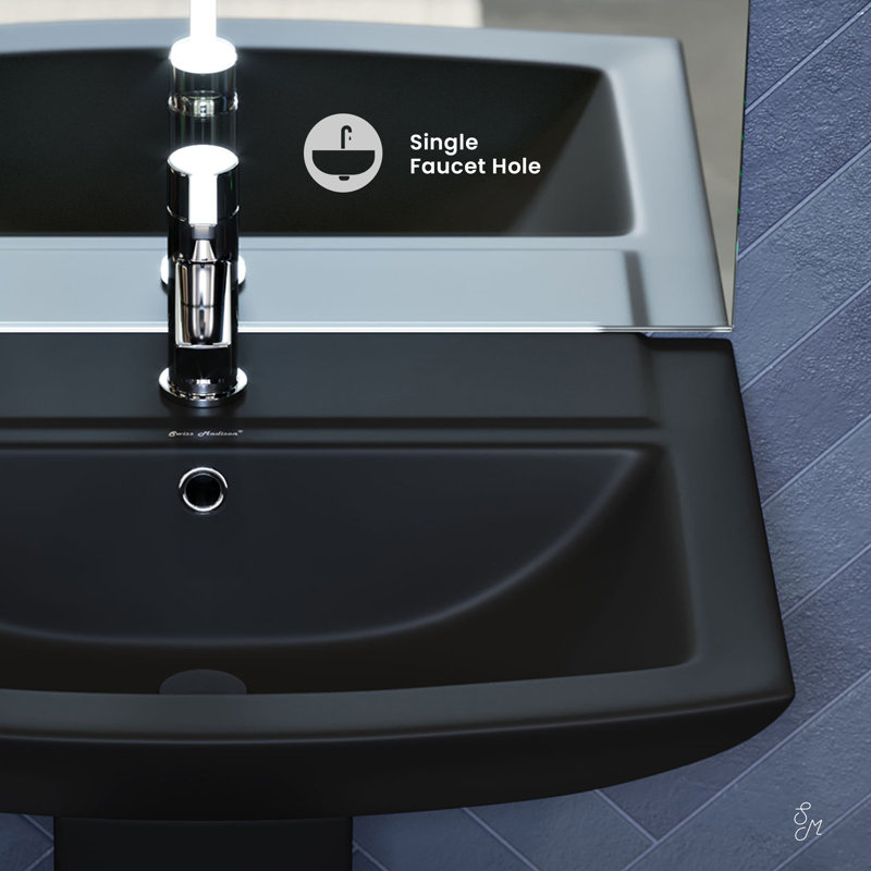 Sublime Square Two-Piece Pedestal Sink in Matte Black, Matte Black