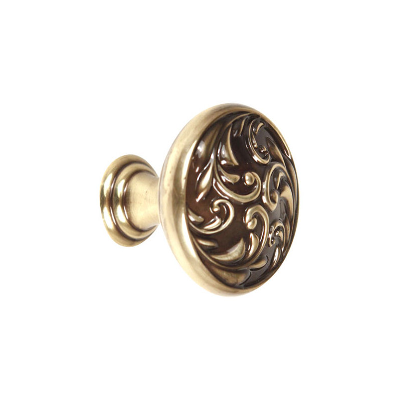 Ornate Mushroom Knob, Polished Antique, 1.25" H x 1.25" W x 1" D