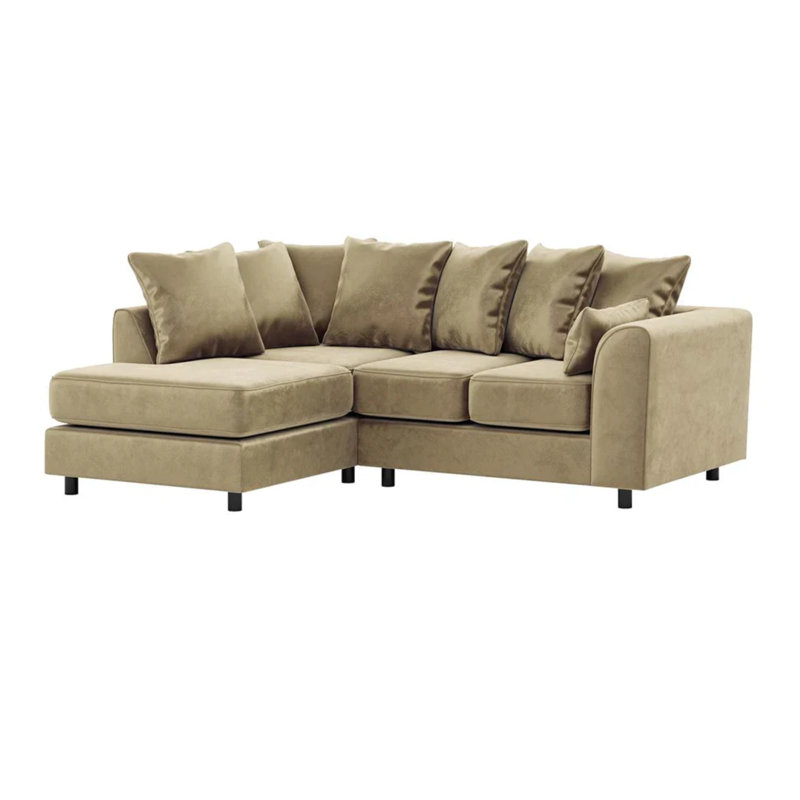 4 Seater Velvet Sofa & Chaise, Beige, Left