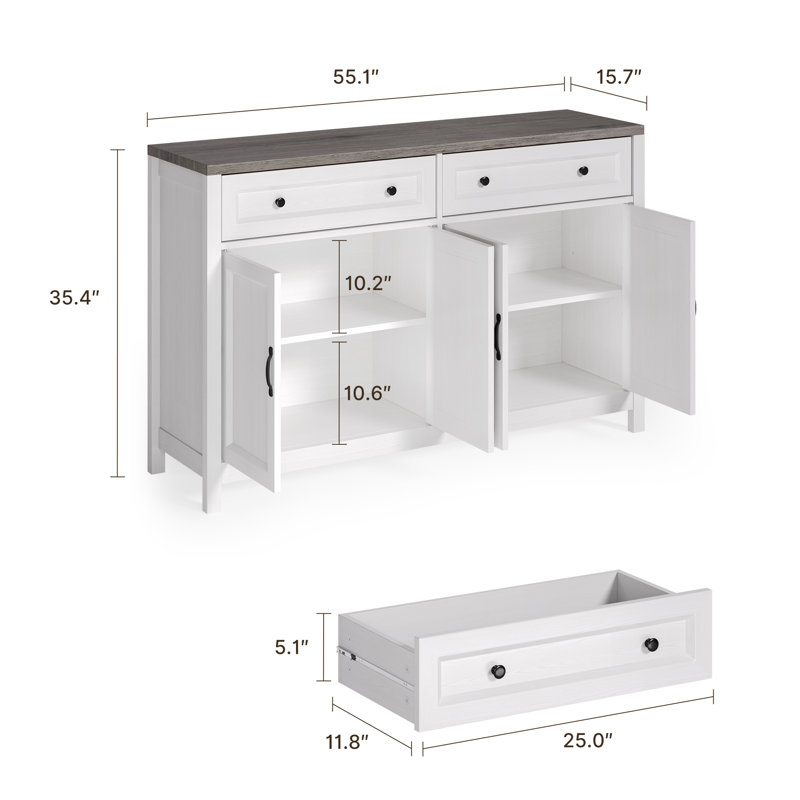 55.1''W Modern Sideboard Buffet, Credenza Storage Cabinets, Adjustable Shelves, Gray