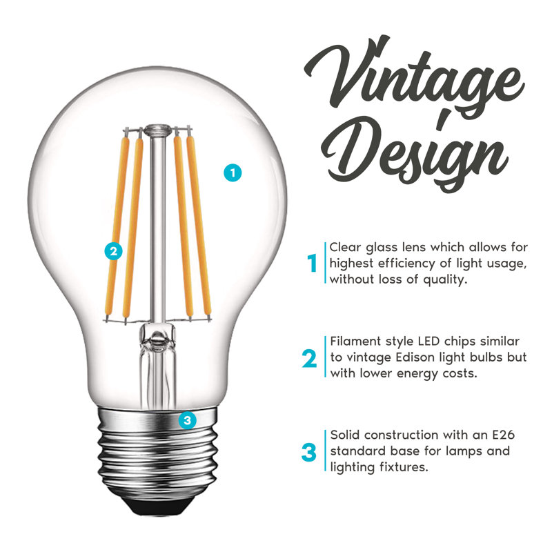 8 watts (équivalent à 60 watts), DEL Edison A19, ampoule à intensité variable, culot E26 / moyen (standard), 2 700 K