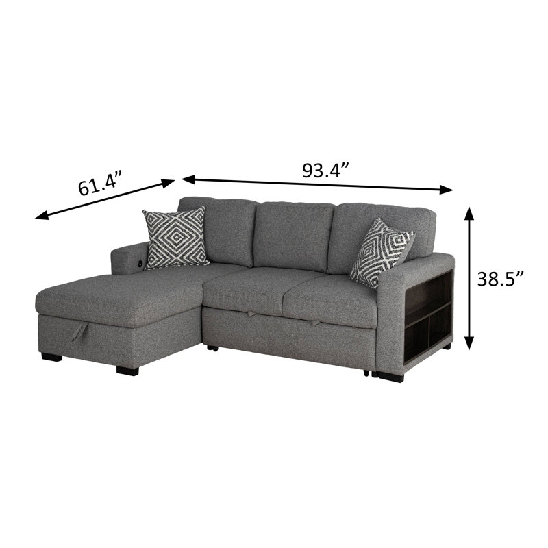 93.4" W Contemporary Left-Chaise Sectional, Gray, Left Hand Facing
