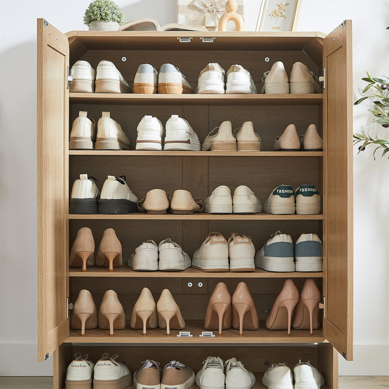 Armoire à chaussures en rotin avec portes, Chêne