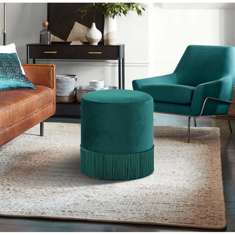 Cidnie Velvet Ottoman, Green Velvet