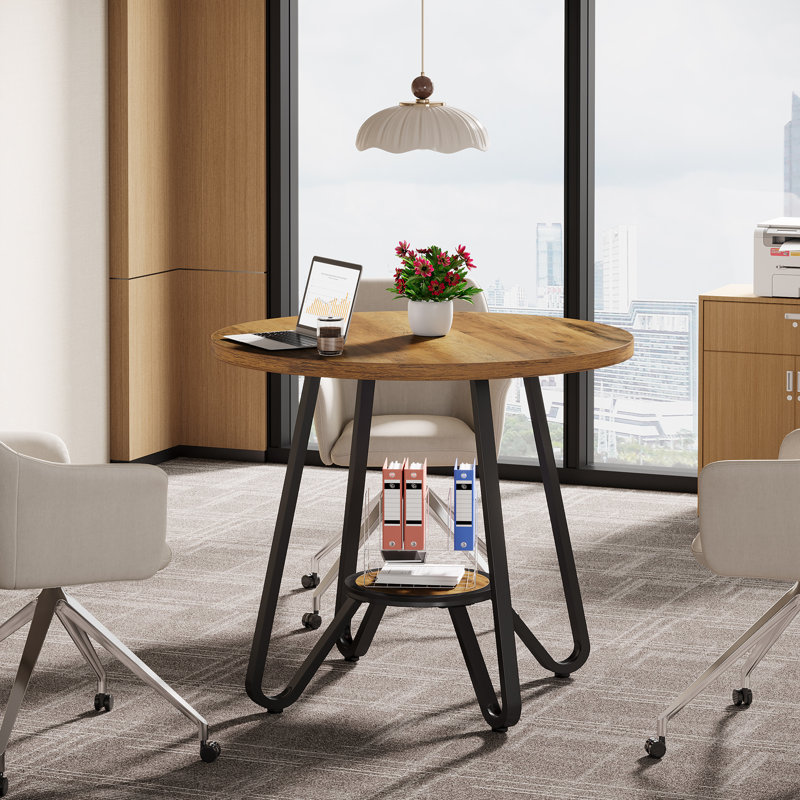 31.5" Round Conference Table For 2-4 People, Brown