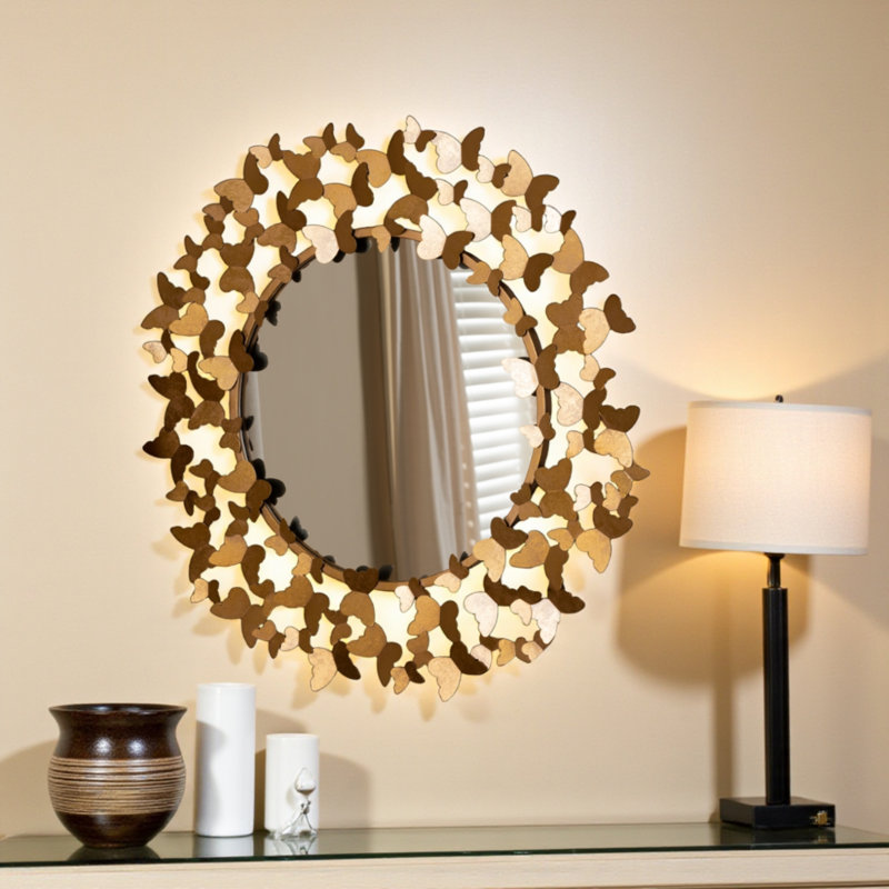 Miroir mural rond plat plat à finition dorée, H 35,85 po x l 35,85 po x P 1,63 po