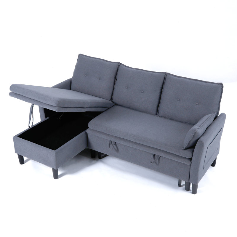 Reversible en coton L gris avec rangement, gris foncé, 3, idéal pour le bureau et les appartements