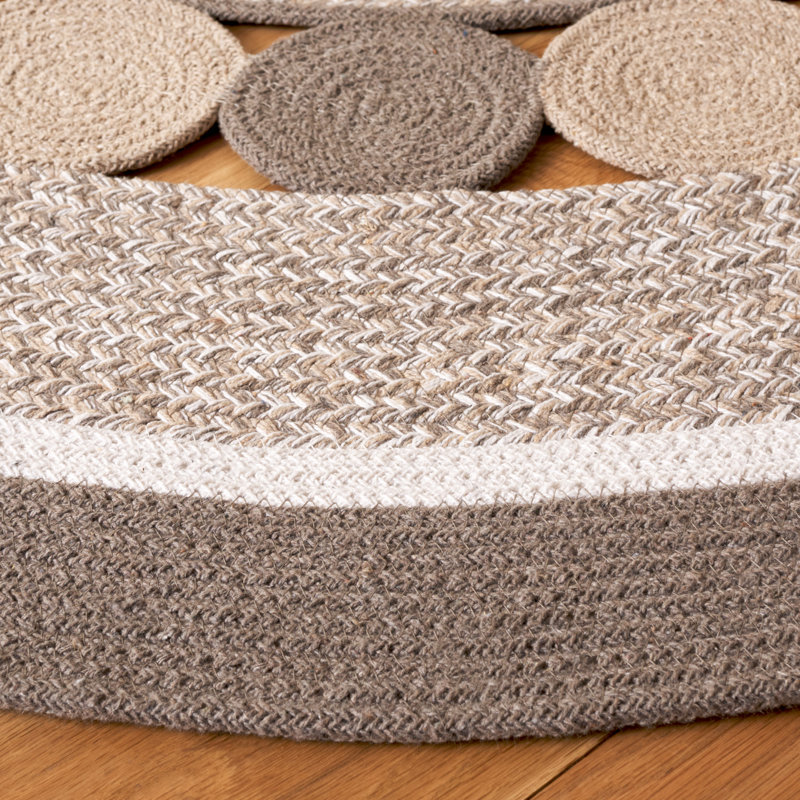 Tapis tressé gris foncé / beige, Rond 5 pi