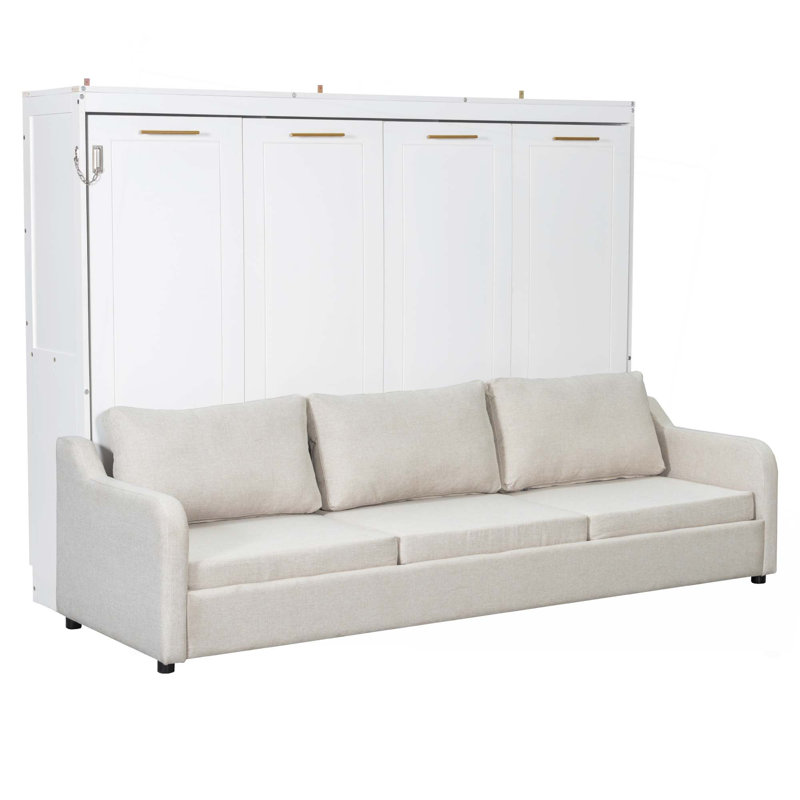 Murphy Cabinet Bed with Folding Sofa,Built-in Storage Shelves and LED Light
