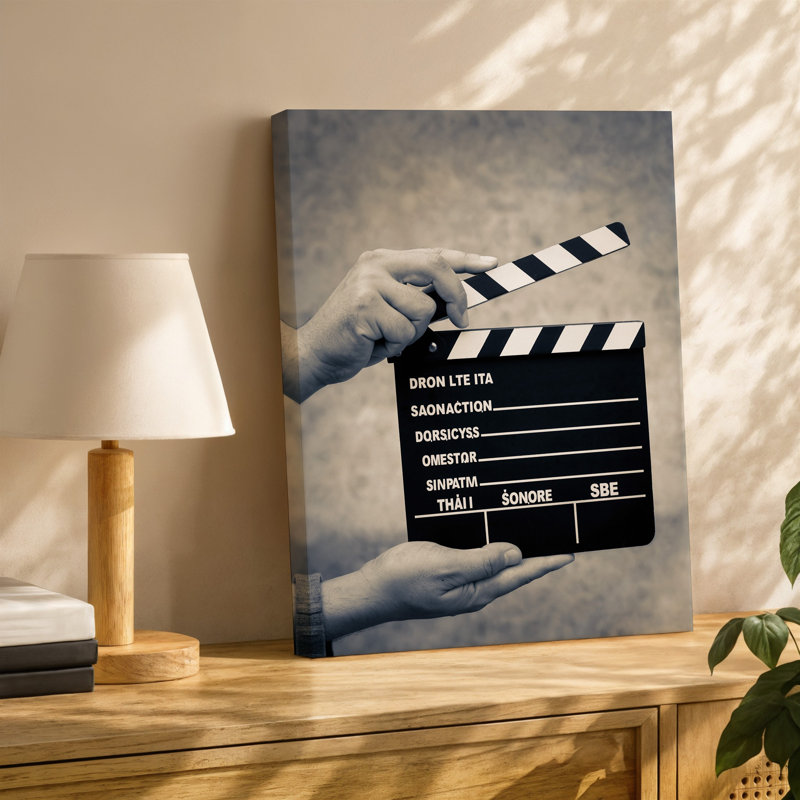 Toile, gros plan, clap sur un film rétro, H 30 po x l 20 po