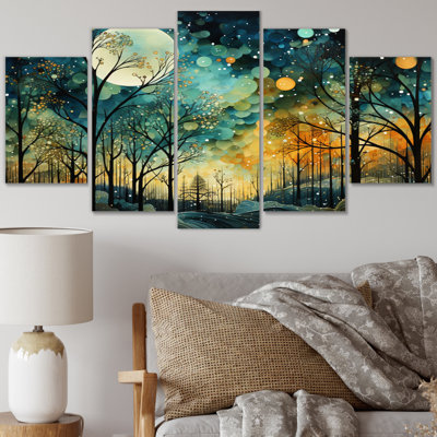 Forêt enchantée - Collages abstraits, reproduction d'art - 5 panneaux