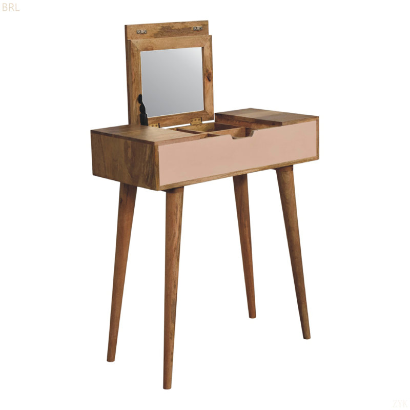 Solid Wood Mini Dressing Table, 4 Compartments, Nordic Legs