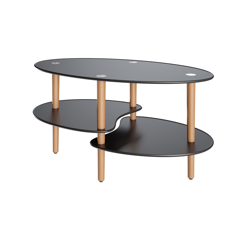 Mollen Oval Glass Top Coffee Table, Black Top/Brown Base
