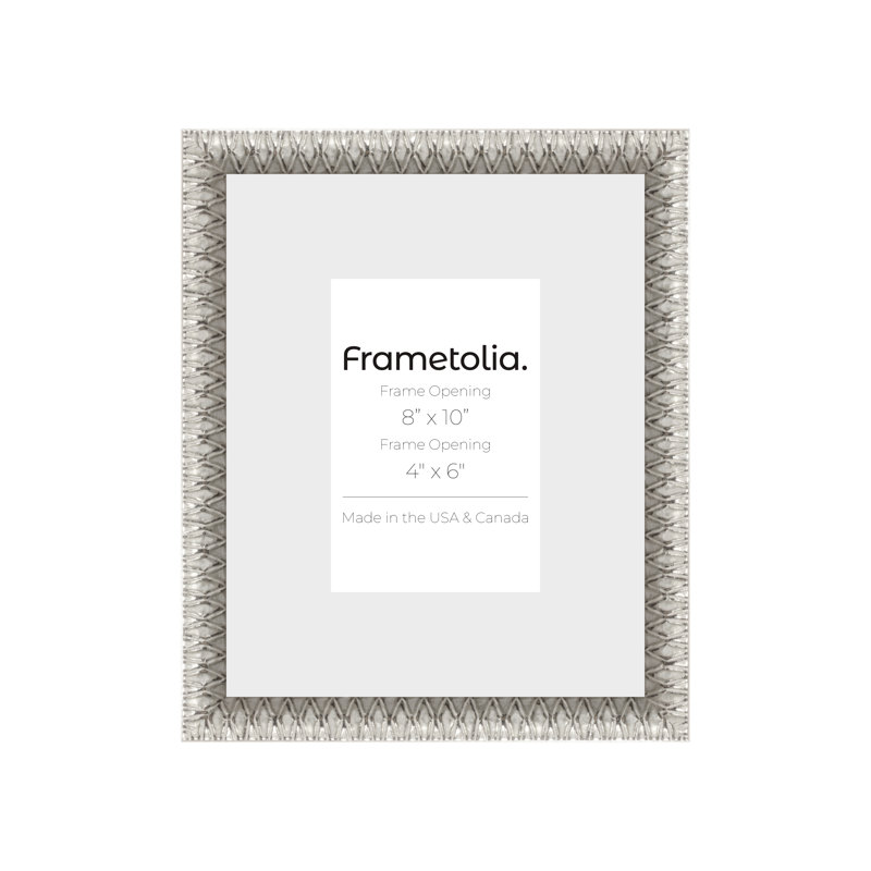 Cadre mural Frametolia Art Deco - largeur 1-1 / 8 po - large tapis, 8 po x 10 po, Argent argent