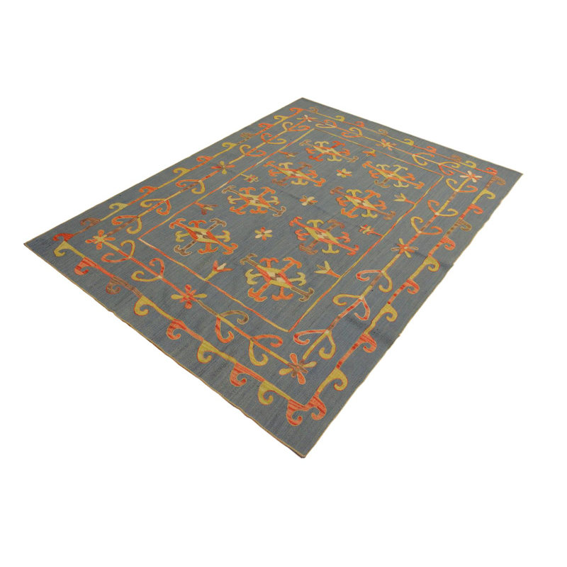 Tapis oriental gris en laine noué à la main de 5 pi 11 po x 8 pi Madhvi