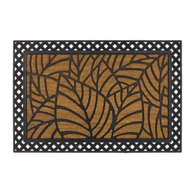 Natural Coir and Rubber Non Slip Outdoor Doormat with Decorative Border and Weather Resistant Textured Fiber Surface