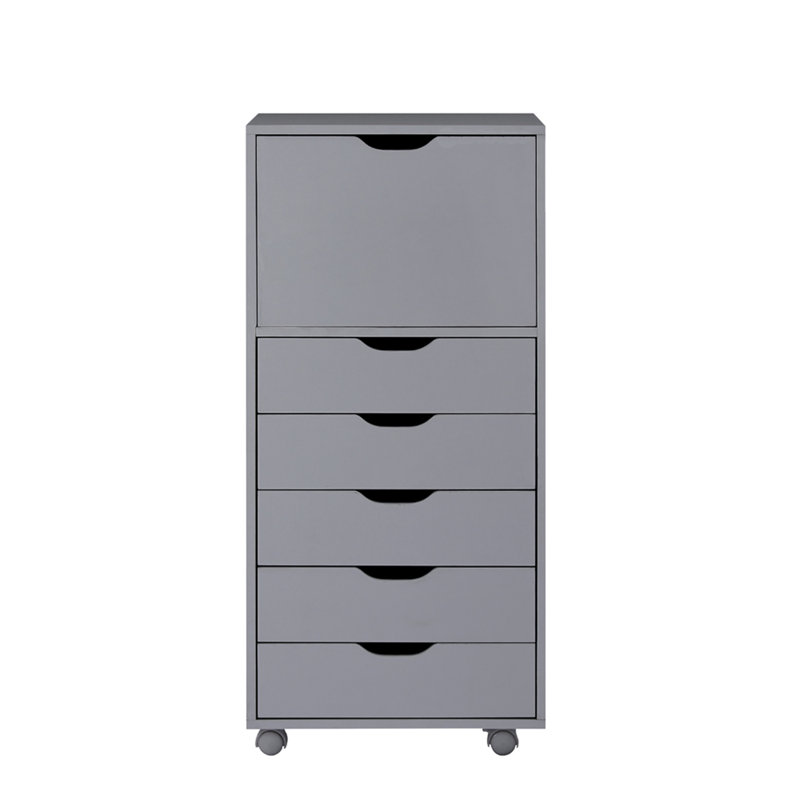 Gray MDF Mobile 6-Drawer Office File Cabinet with Wheels