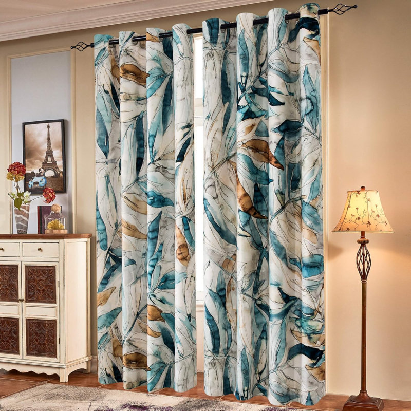 Rideaux imprimés obscurcissant pour chambre à coucher, salon, salle à manger, cantonnière, rideaux de fenêtre colorés, ensemble de 2 panneaux (52 po x 84 po, bleu)
