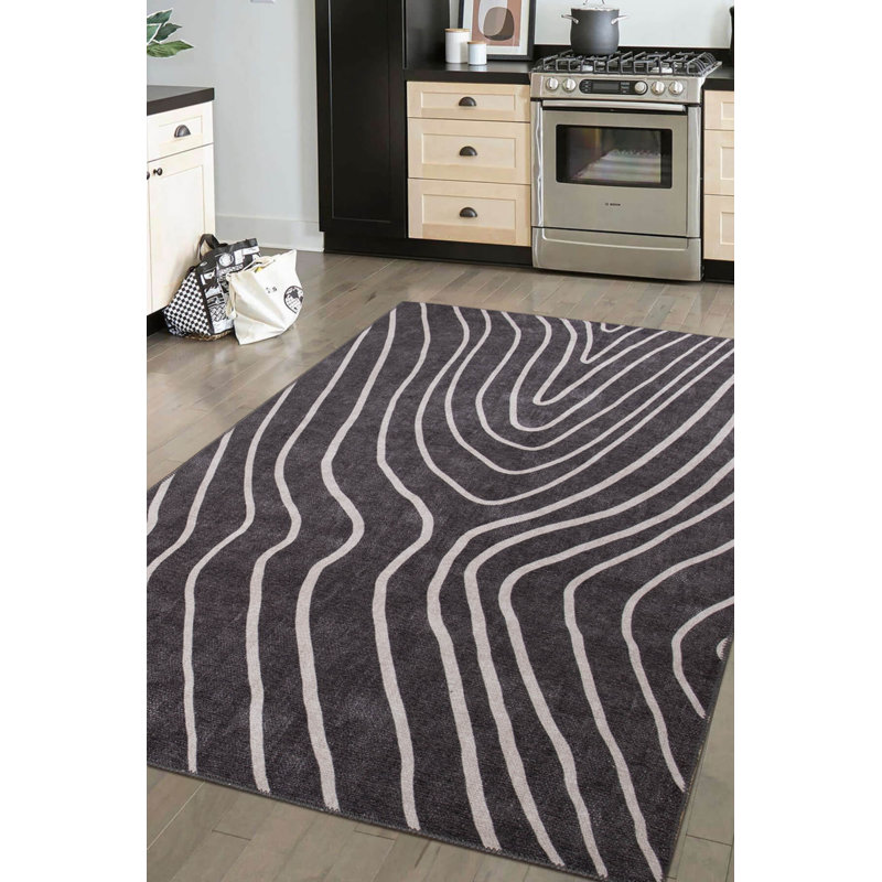 Tapis décoratif noir et blanc, Rectangle 3 pi 10 po x 5 pi 3 po