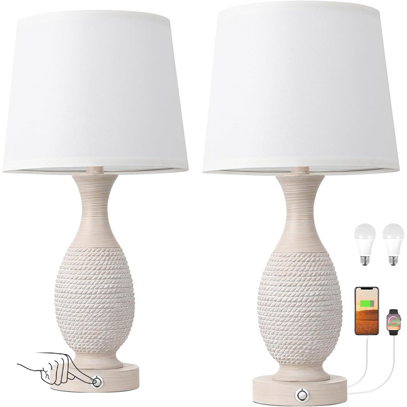 Ensemble de 2 lampes de chevet avec USB C + A - lampes tactiles à intensité variable pour tables de chevet et salon