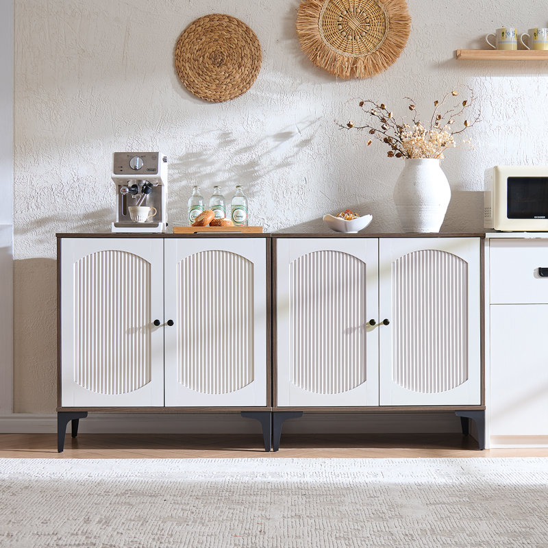 Buffet 62,98 "avec portes et tablettes, noyer et blanc, 2 pièces, Brun