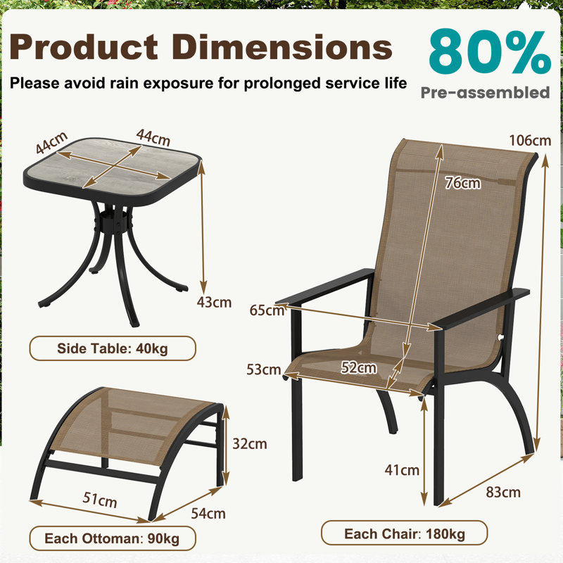 5 Pieces Outdoor Lounge Chairs Set Adirondack Chair Set With Ottomans And Side Table