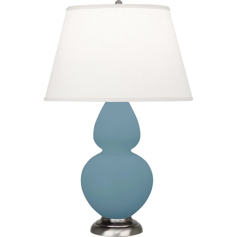 Double Gourd Table Lamp, White , Matte Steel Blue/Antique Brass
