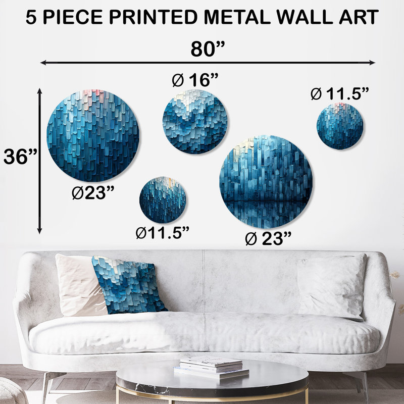 Drip Paint of Blue Cubic Matrix I - Ensemble de 5 décorations murales en métal