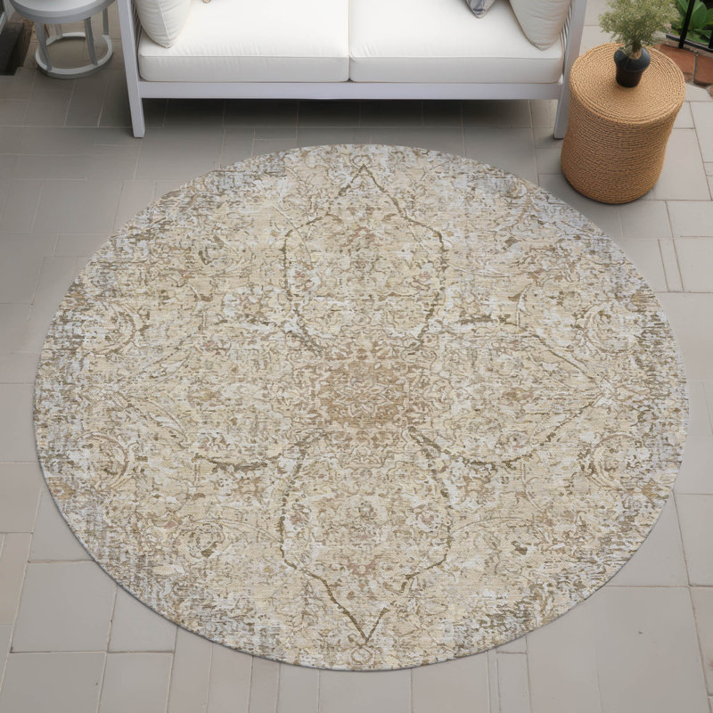 Machine Washable Indoor/Outdoor Colman ACN2136 Global Rug, Round 8'