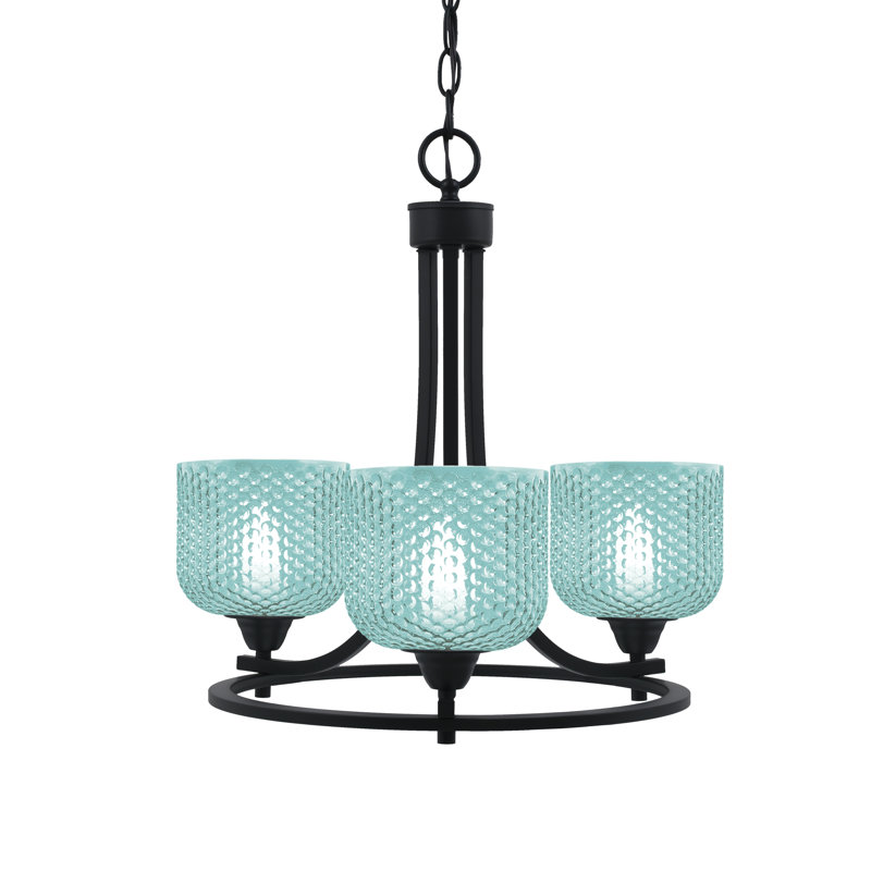 Lustre 3 lumières en verre noir mat 6 po Mukkesh, Noir mat, Sarcelle
