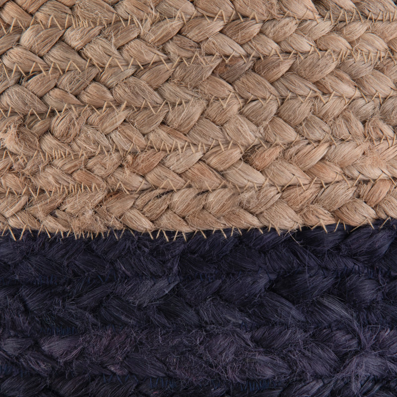 Pouf rond en jute tressé à la main Lydia, Marine / naturel