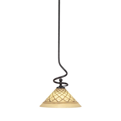 Capri Stem Hung Mini Pendant Shown In Dark Granite Finish With 12" Chocolate Icing Glass