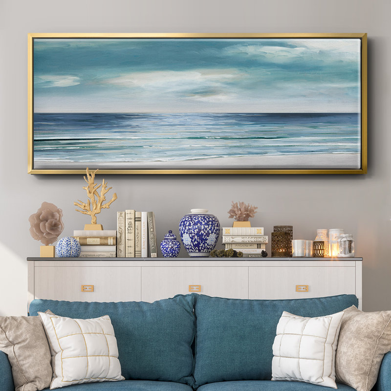 Blue Silver Shore- Framed Canvas, 8" H x 20" W