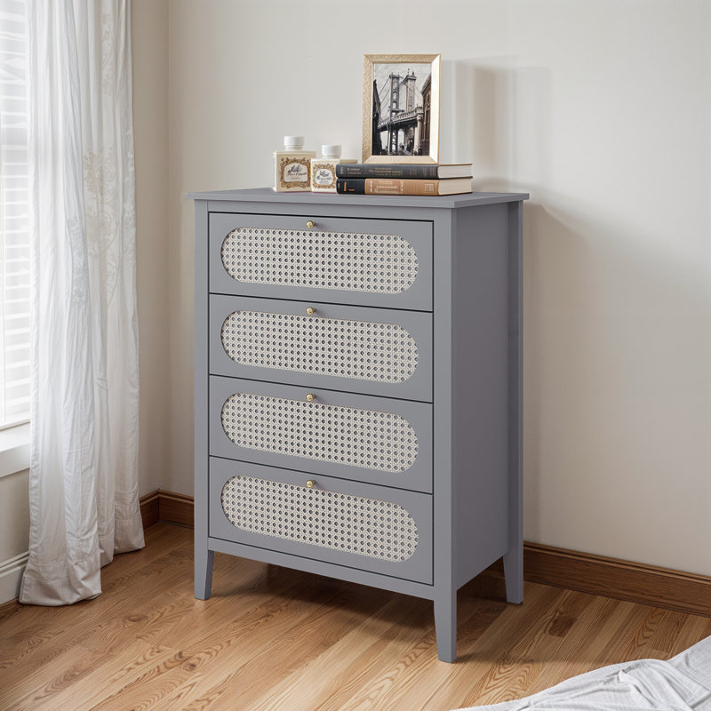 Arthen Rattan 4 Drawer Chest of Drawer, Grey