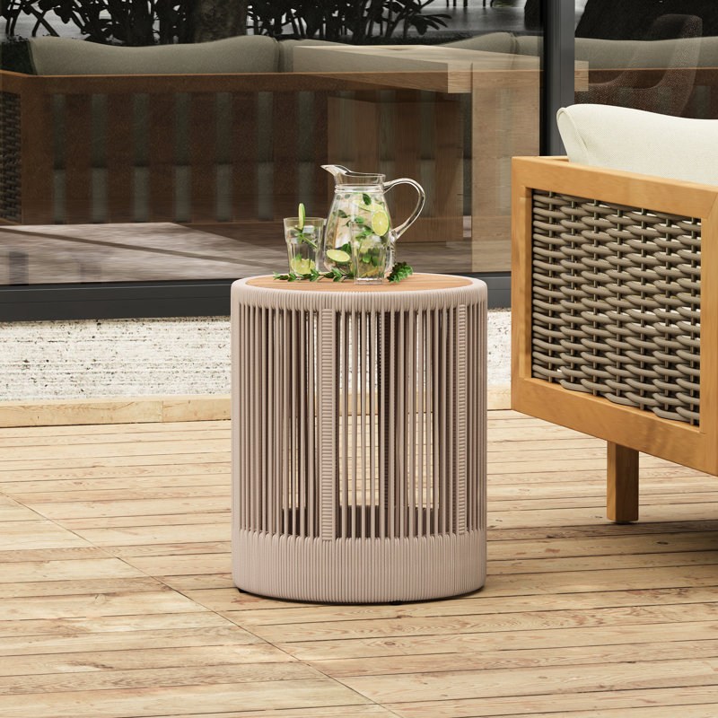 Table d'appoint en bois avec corde pour patio et cour - élégance rustique, support de 175 lb, mobilier d'extérieur à assemblage rapide, hauteur de 18,42 po, idéal
