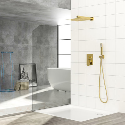 Matte Black 12 Inch Wall Mounted Square Dual Shower Head With - Balanced Valve, Thin Rainfall Head, 360 Rotation, And Easy To Maintain Features System, Scald, Adjustable, Multifunctional For