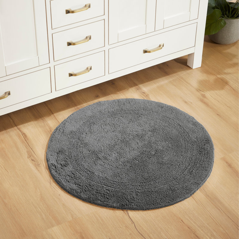 Tapis pour salle de bain Myishia, Rond 2 pi 6 po, Gris