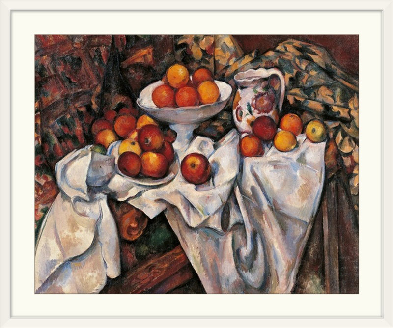 «Apples and Oranges» par Paul Cezanne, reproduction d'art, H 37 po x l 44 po x P 1 po, Cadre blanc