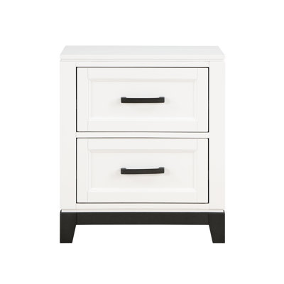 Table de chevet blanche avec 2 tiroirs pour la chambre à coucher - Unité de rangement en bois rustique avec glissières de tiroir