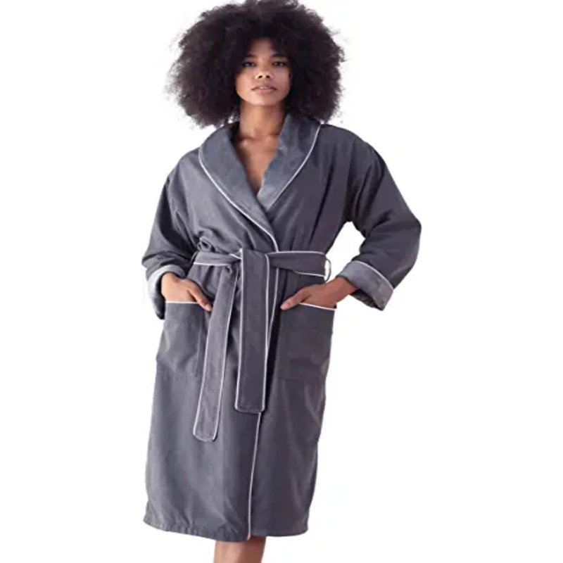 Peignoir 100% coton en ratine avec poches, Rose, M