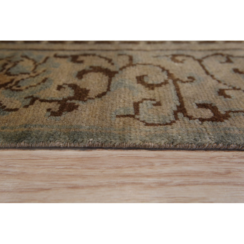 Green Hand-Knotted Wool Detailed Floral Scrollwork Geometric Modern Contemporary Carpet Rug, 12' x 12'